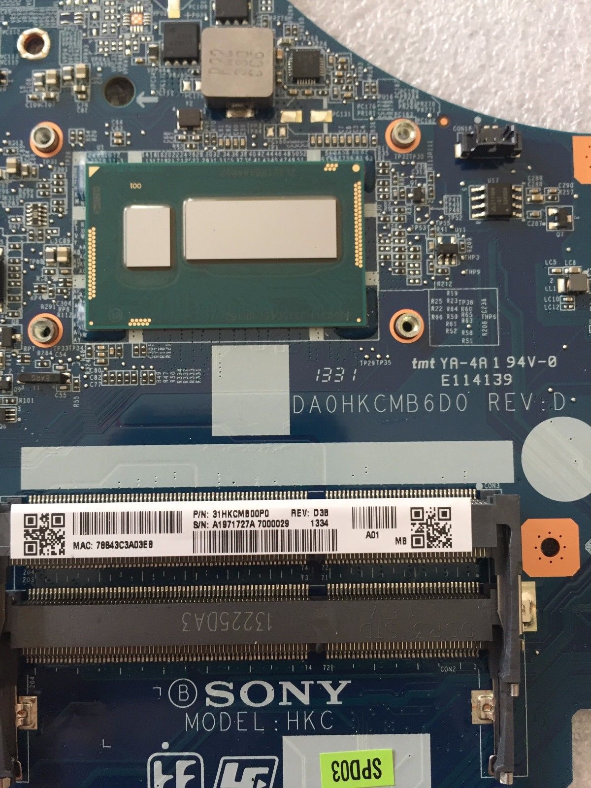 Sony Vaio SVF143 I7CPU GM Laptop Motherboard DA0HKCMB6D0 A1971727A